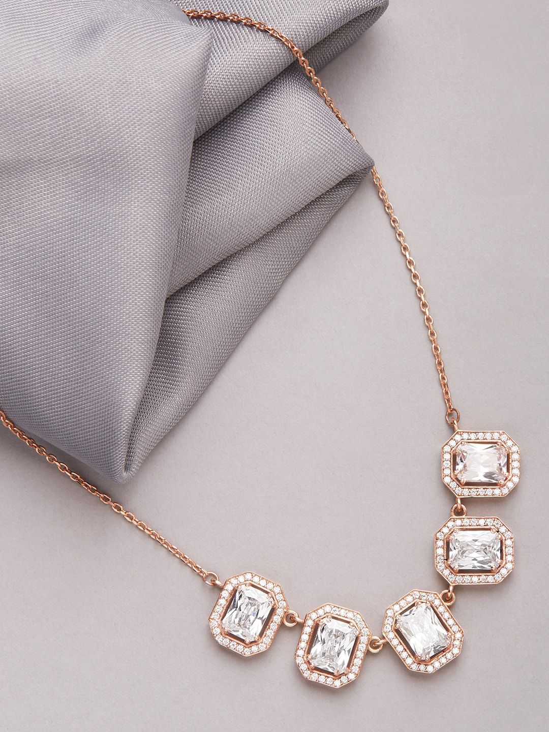 GIVA Rose Gold-Toned & White 925 Sterling Silver Baguette Bunch Necklace Price in India