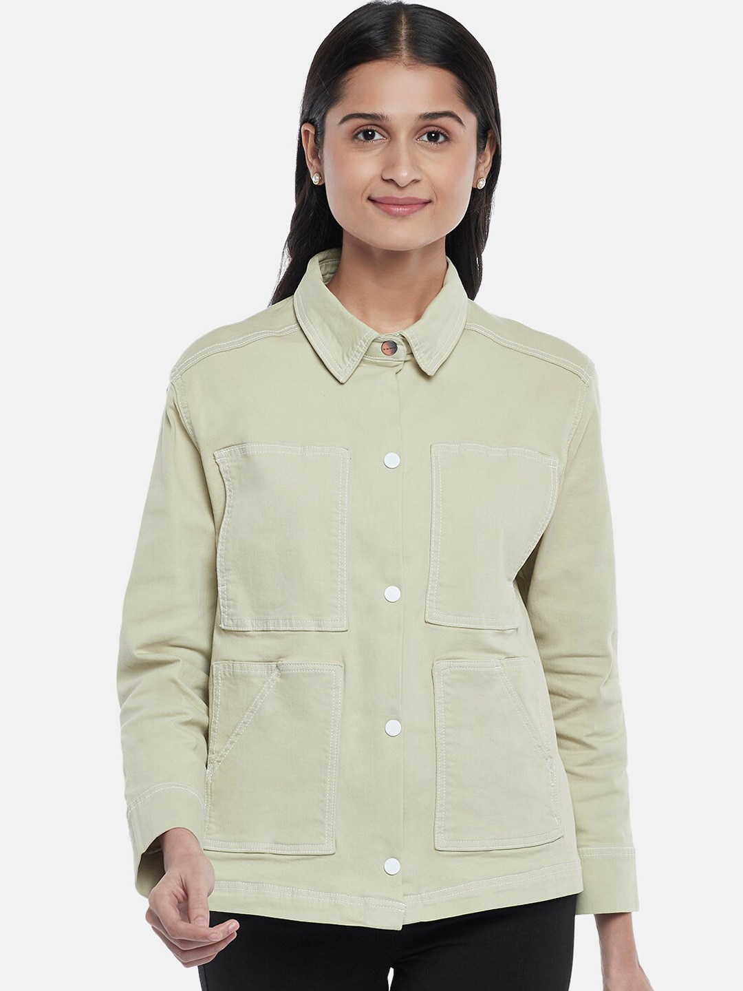 SF JEANS by Pantaloons Women Green Longline Tailored Jacket Price in India