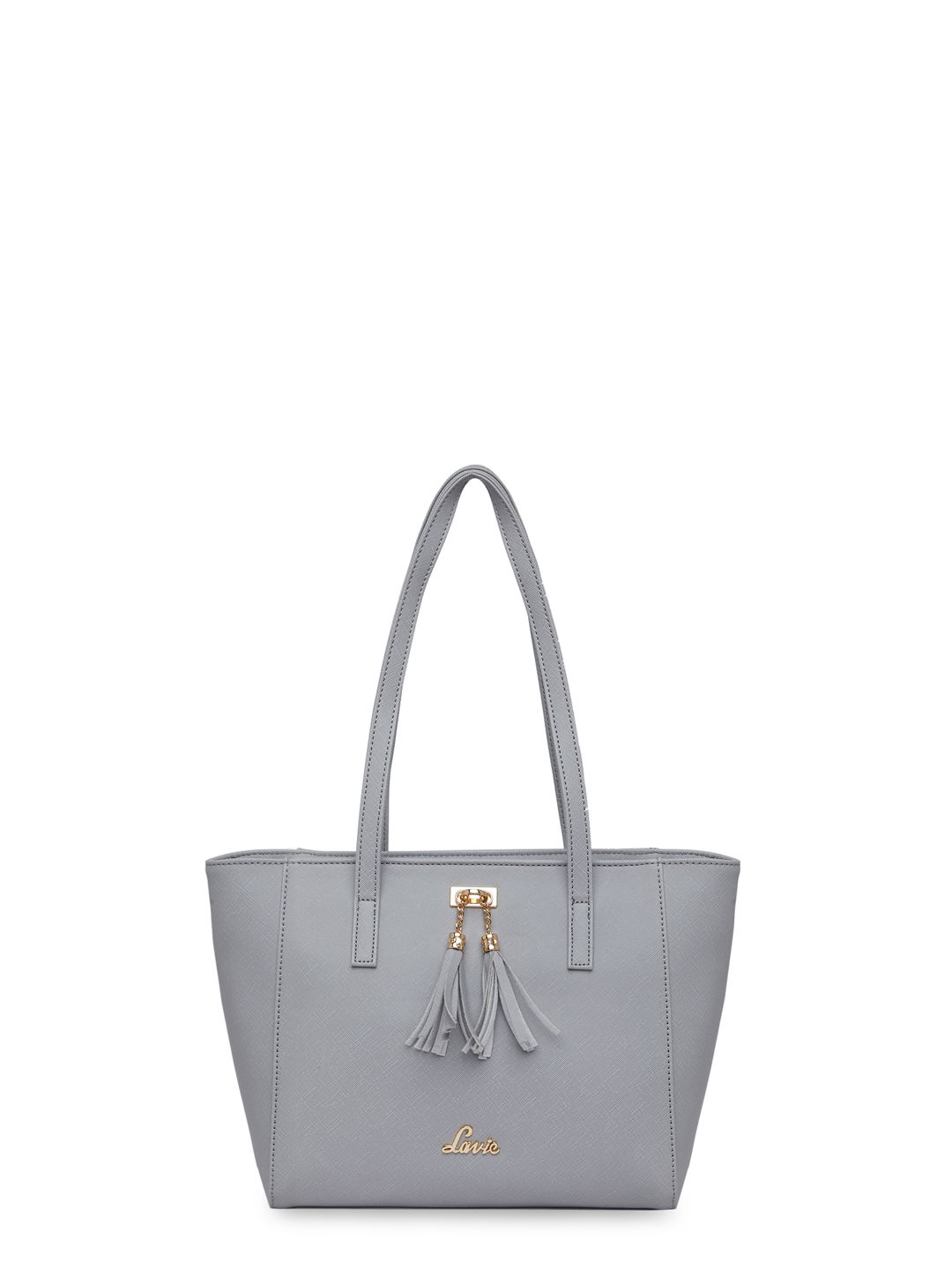 Lavie Grey Solid Structured Shoulder Bag with Tassel Detailing Price in India