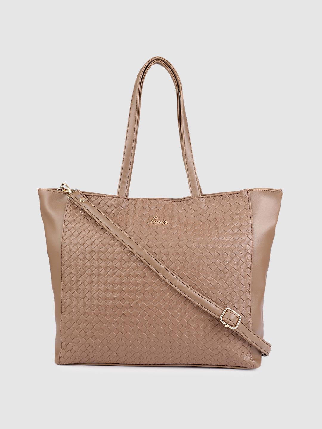 Lavie Taupe Brown Solid PU Regular Structured Shoulder Bag with Textured Detail Price in India
