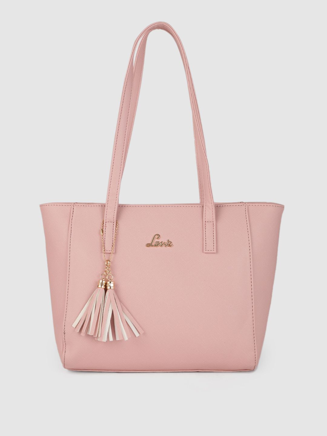 Lavie Dusty Pink Solid Tasselled Structured Shoulder Bag Price in India