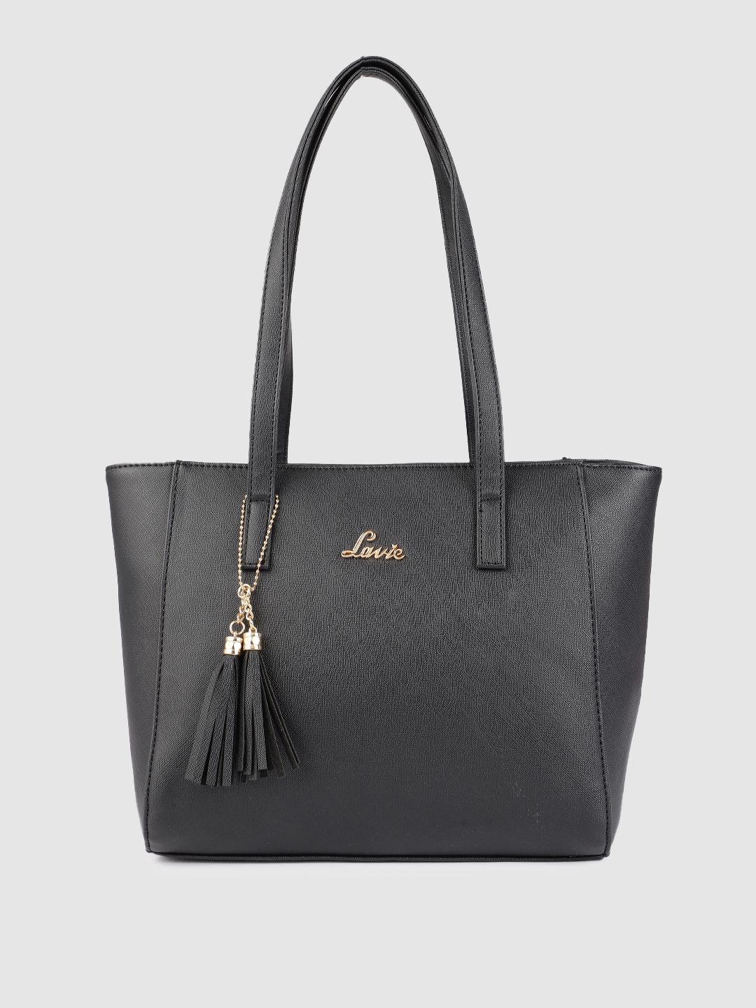 Lavie Black Solid Structured Shoulder Bag with Tassel Detailing Price in India