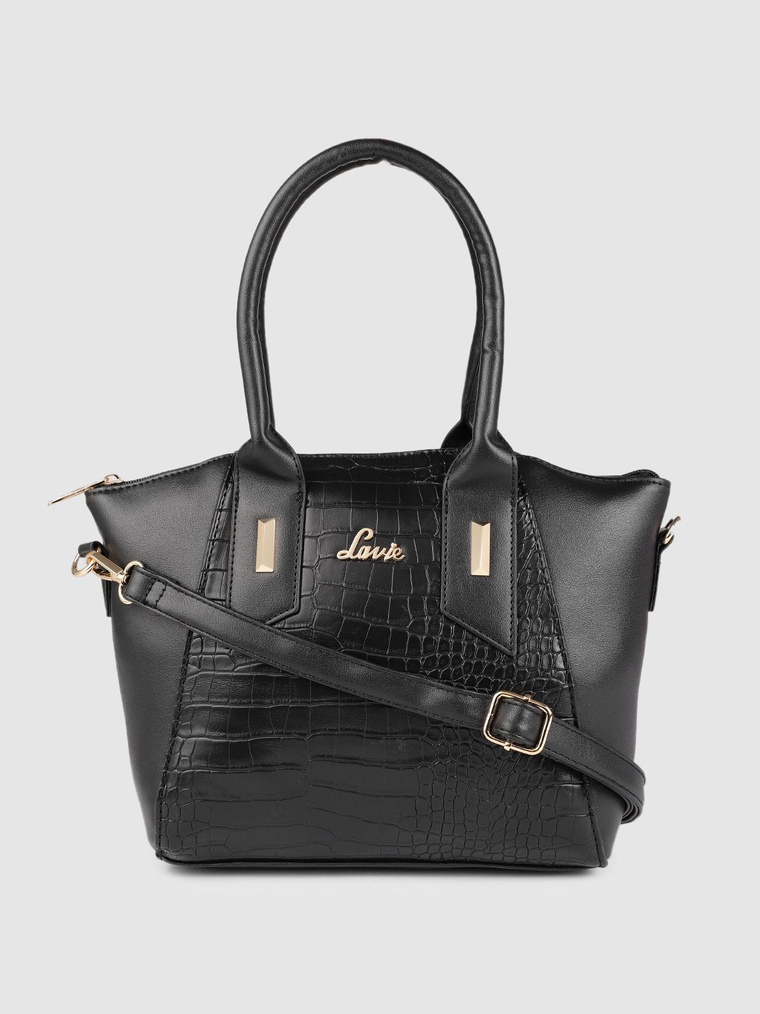 Lavie Black Animal Textured Structured Handheld Bag Price in India