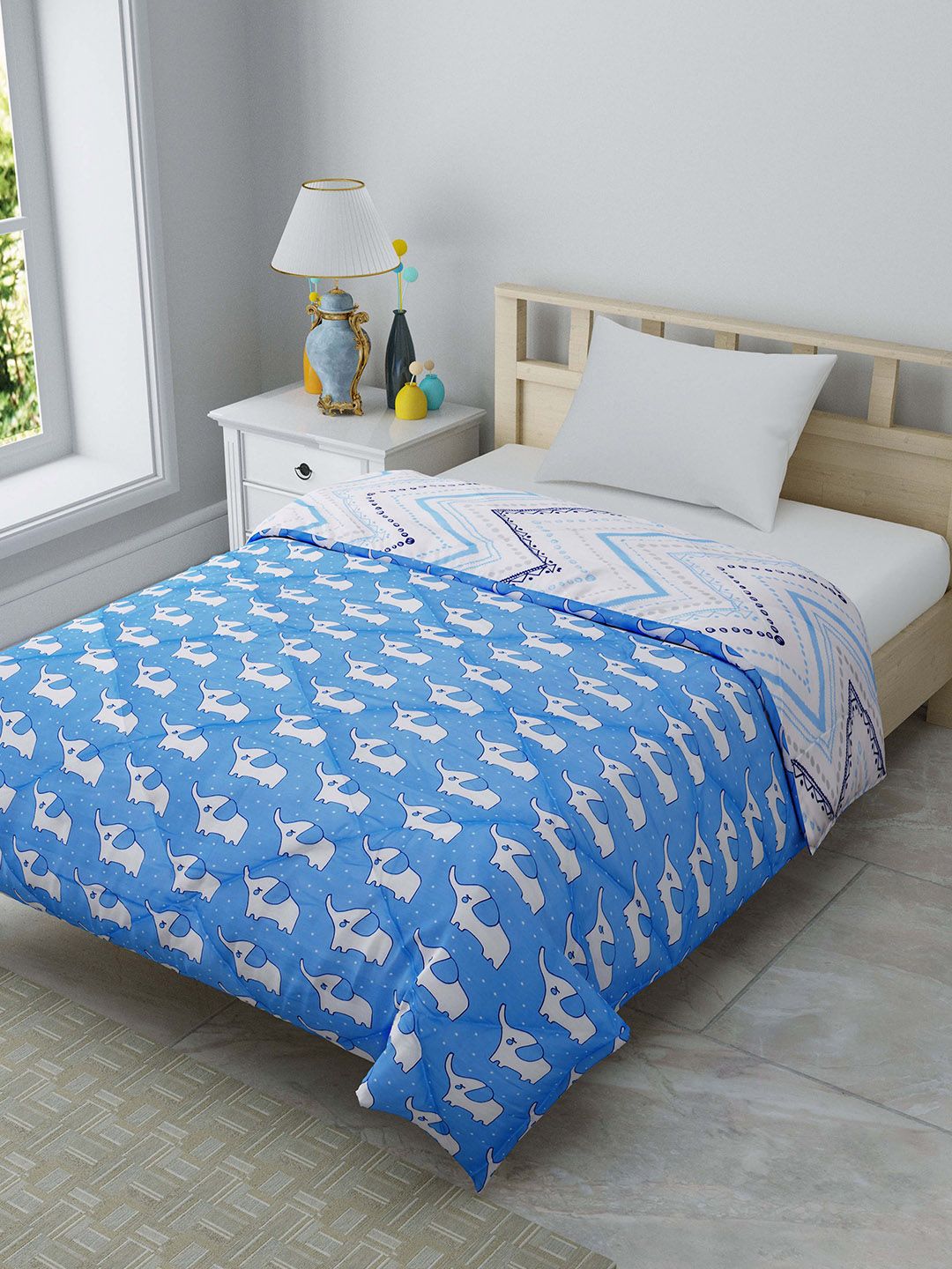 JAIPUR FABRIC Blue & White Cartoon Characters AC Room 150 GSM Single Bed Comforter Price in India