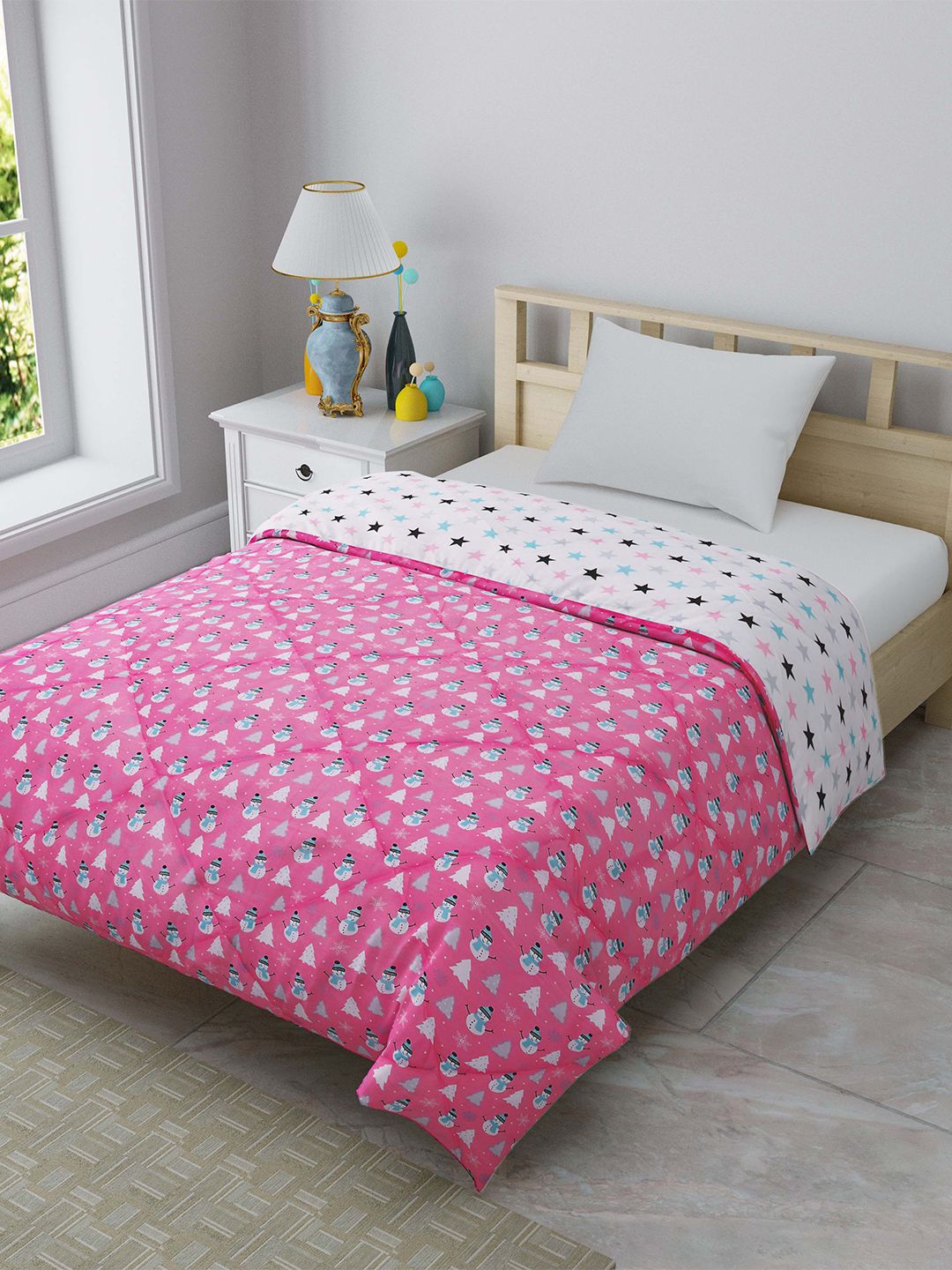 JAIPUR FABRIC Pink & White Cartoon Characters AC Room 150 GSM Single Bed Comforter Price in India