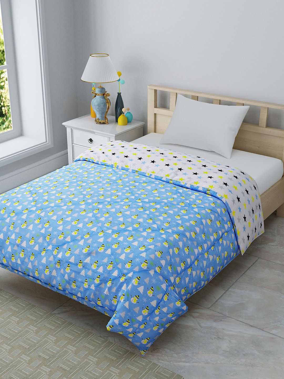JAIPUR FABRIC Blue & White Cartoon Characters AC Room 150 GSM Single Bed Comforter Price in India