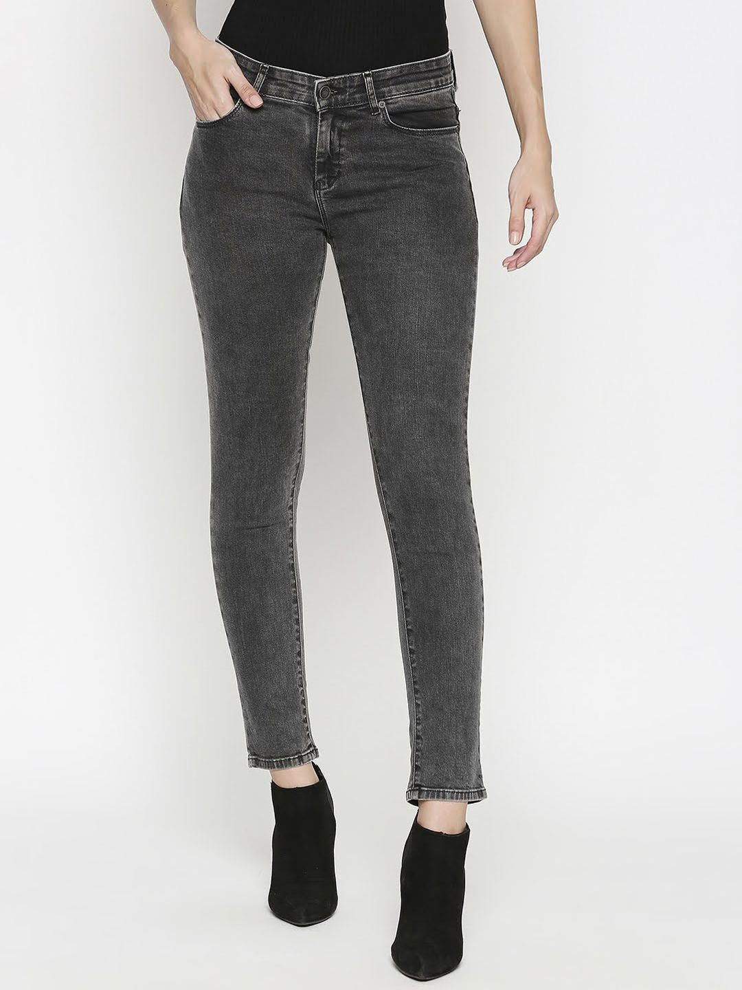 SPYKAR Women Charcoal Grey Solid Skinny Fit Jeans Price in India