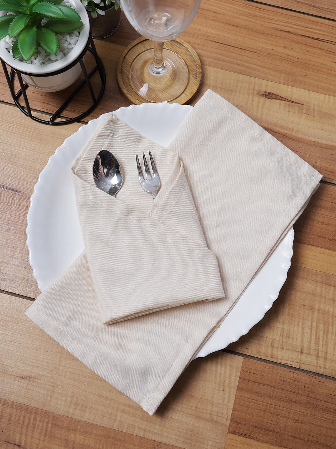 Soumya Off-White Set of 6 Solid Pure Cotton Table Napkins Price in India