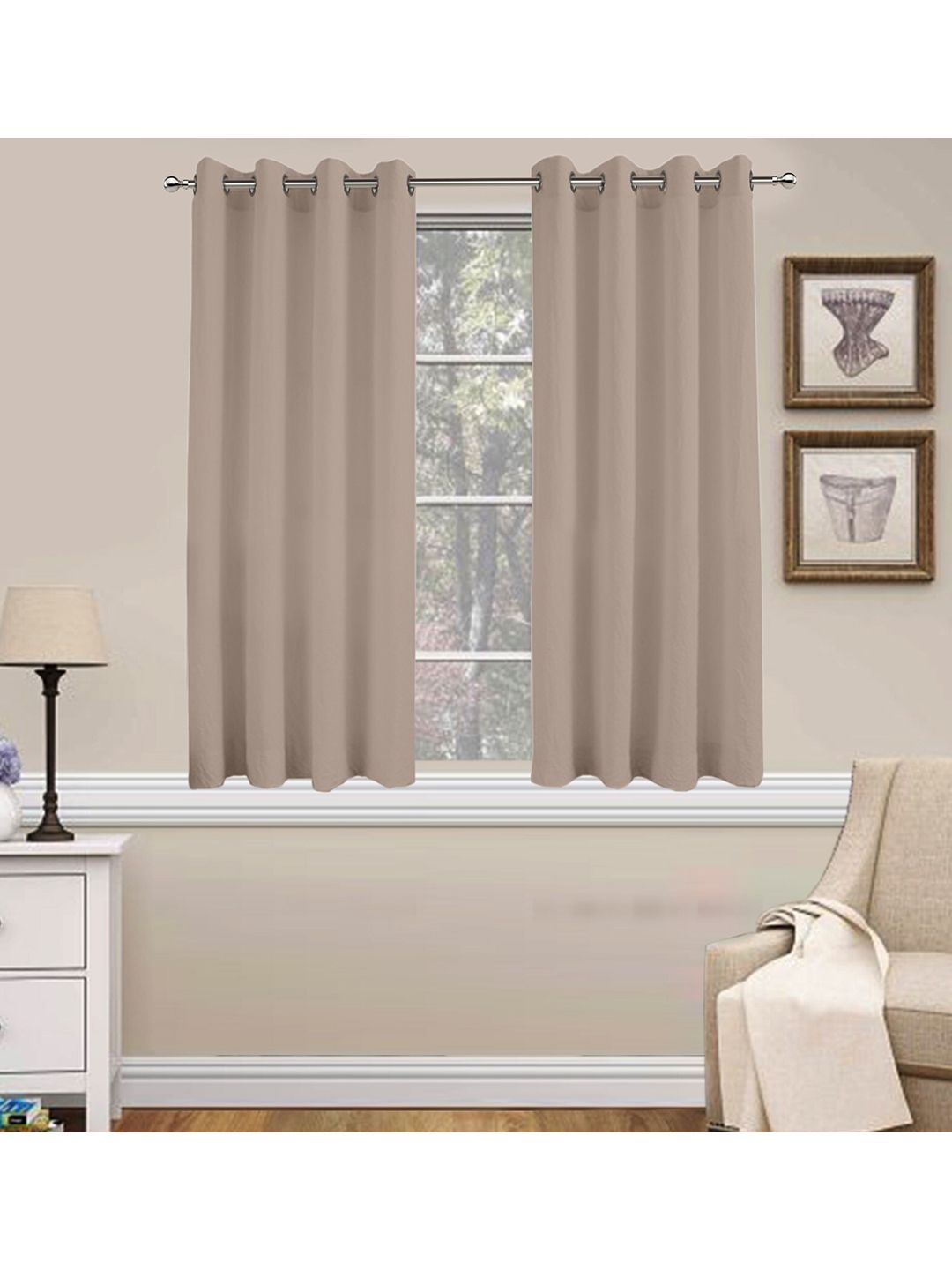 Lushomes Brown Solid Set of 2 Window Curtain Price in India