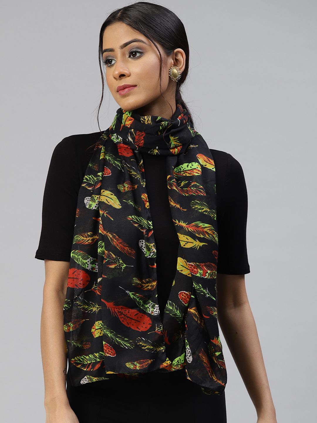 WEAVERS VILLA Women Black Printed Scarf Price in India