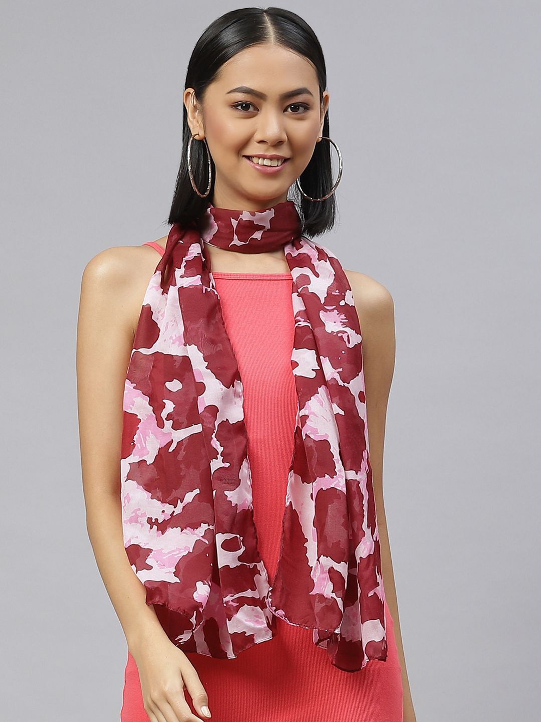 WEAVERS VILLA Women Pink & Maroon Printed Scarf Price in India