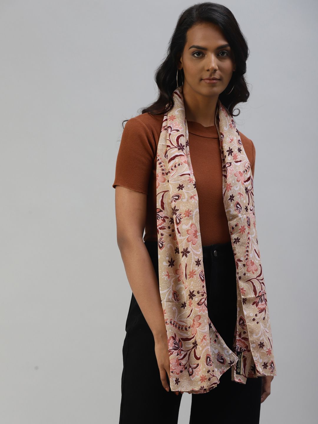 WEAVERS VILLA Women Beige Printed Stole Price in India