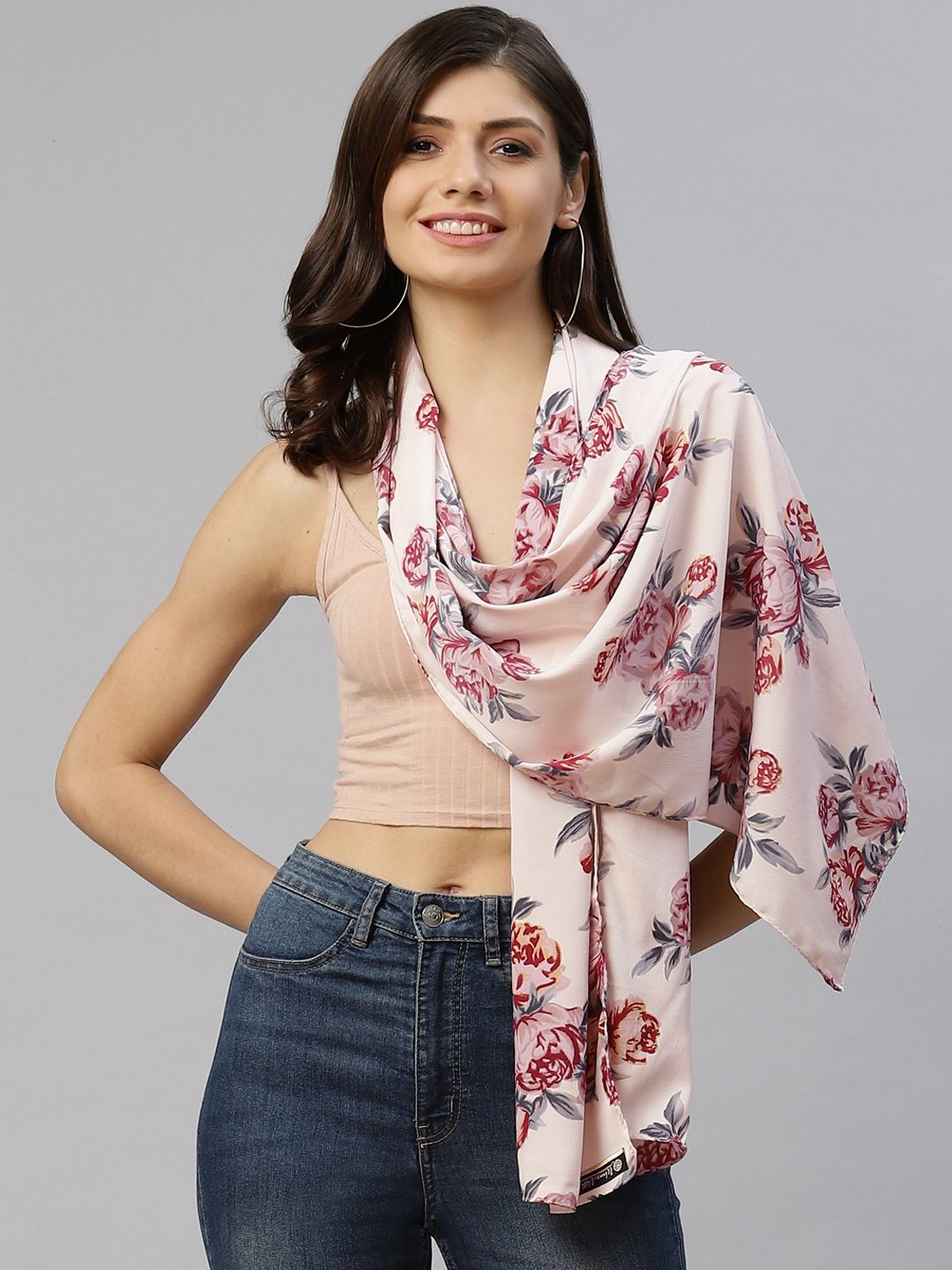 WEAVERS VILLA Women Off White & Pink Printed Stole Price in India