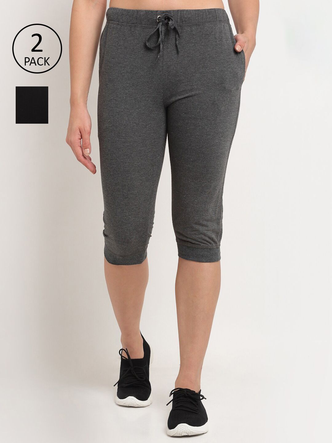 VIMAL JONNEY Women Grey & Black Set Of 2 Capris Track Pants Price in India