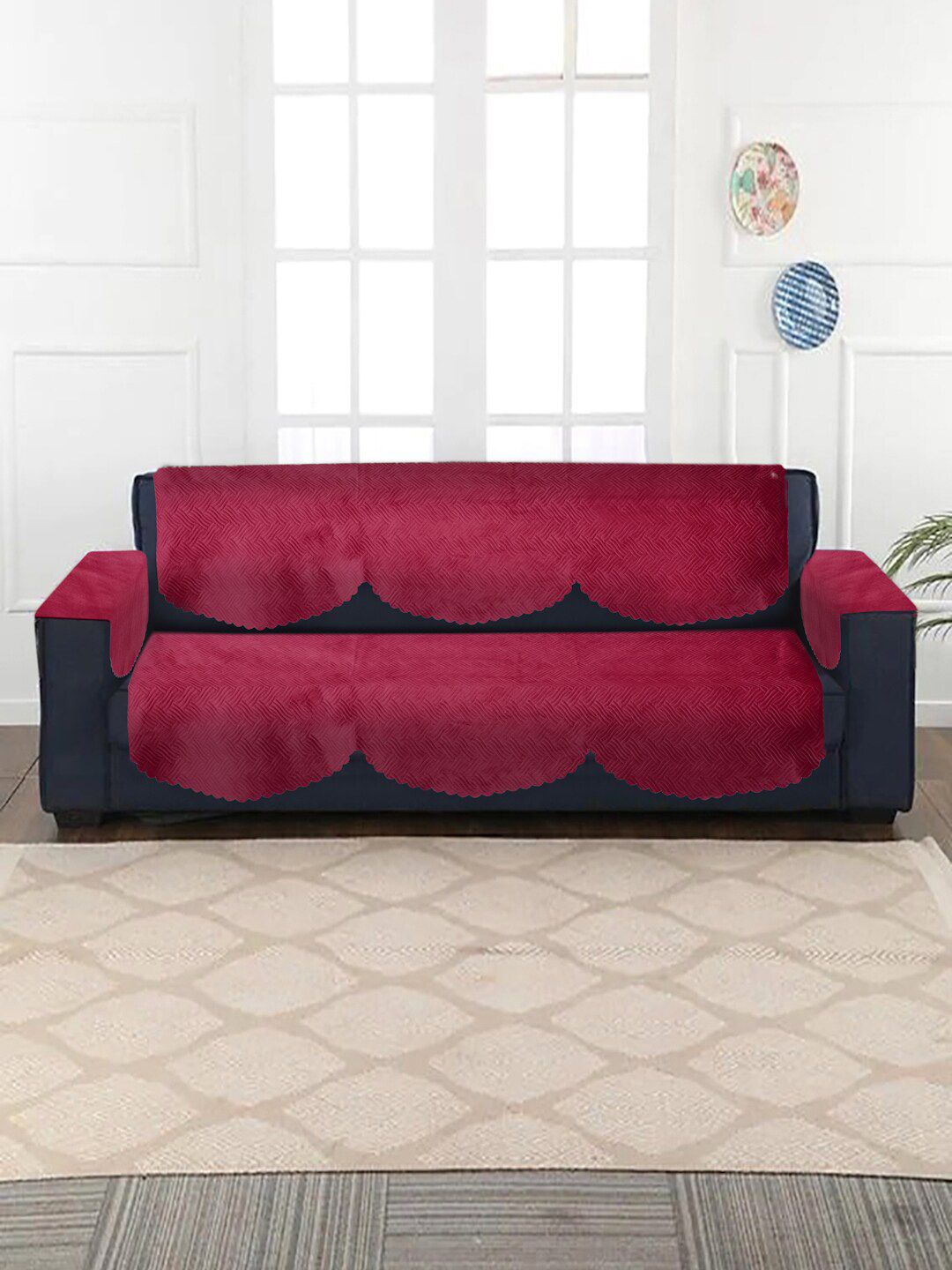 HOSTA HOMES Set of 16 Maroon Self Design 5 Seater Sofa Covers Price in India