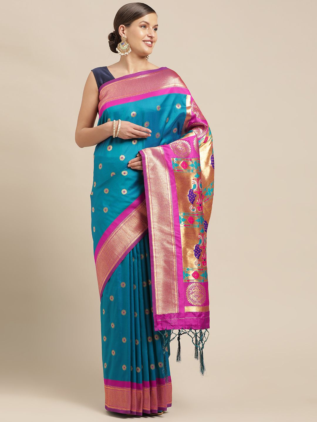 Mitera Blue Woven Design Pure Silk Saree Price in India