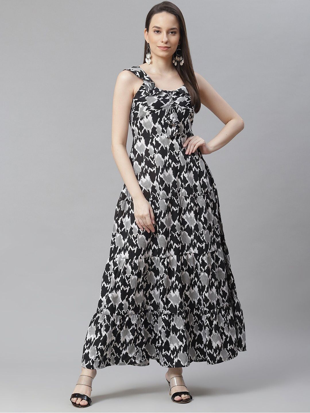 Cottinfab Women Black Floral Maxi Dress Price in India