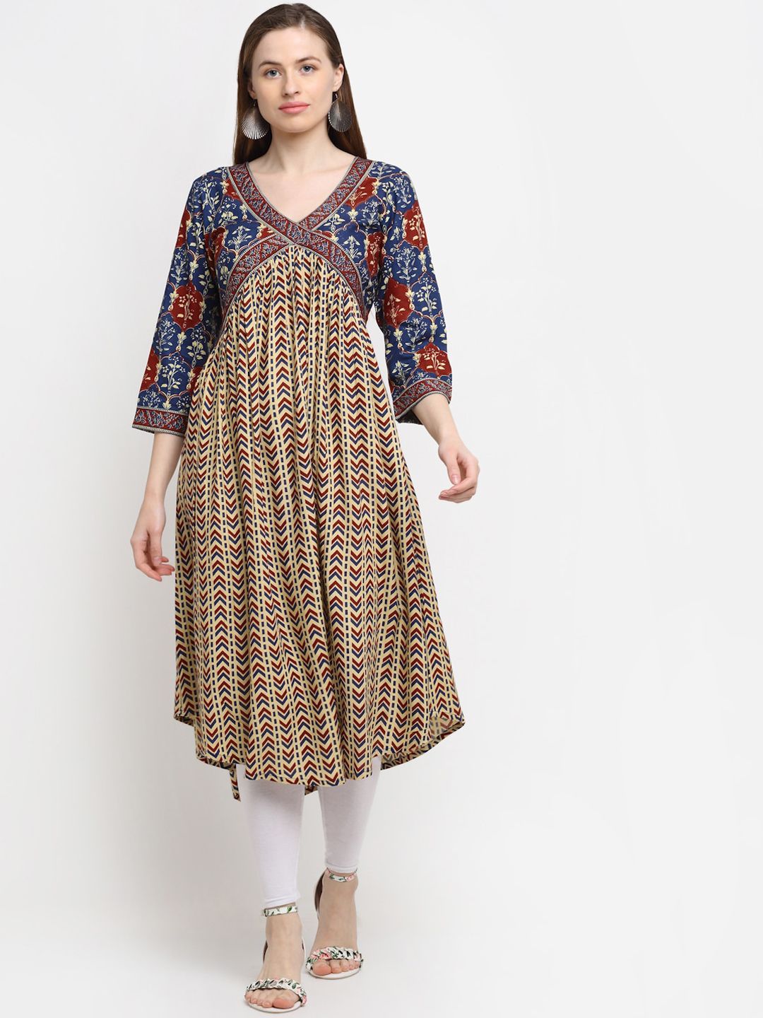 KALINI Women Multicoloured Geometric Printed Kurta Price in India