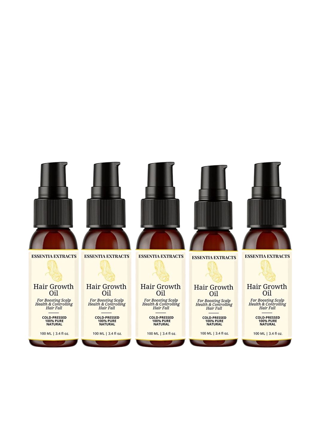 ESSENTIA EXTRACTS Set of 5 Cold Pressed 100% Pure Natural Hair Growth Oil - 100 ml Each Price in India
