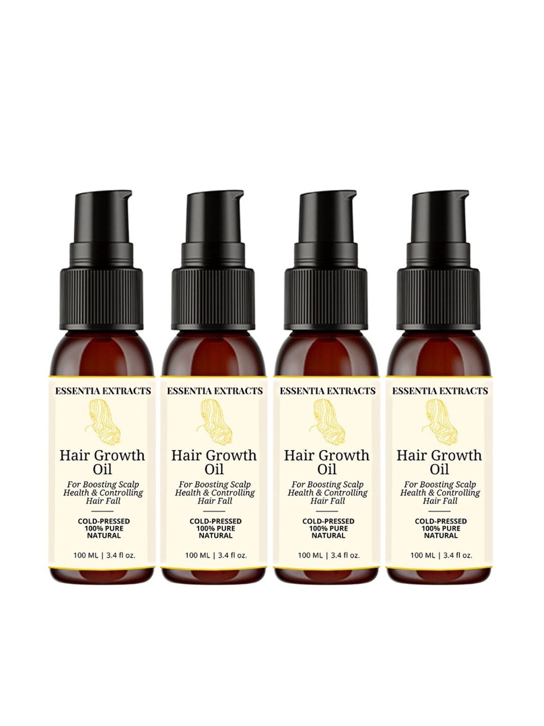 ESSENTIA EXTRACTS Set of 4 Cold Pressed 100% Pure Natural Hair Growth Oil - 100 ml Each Price in India