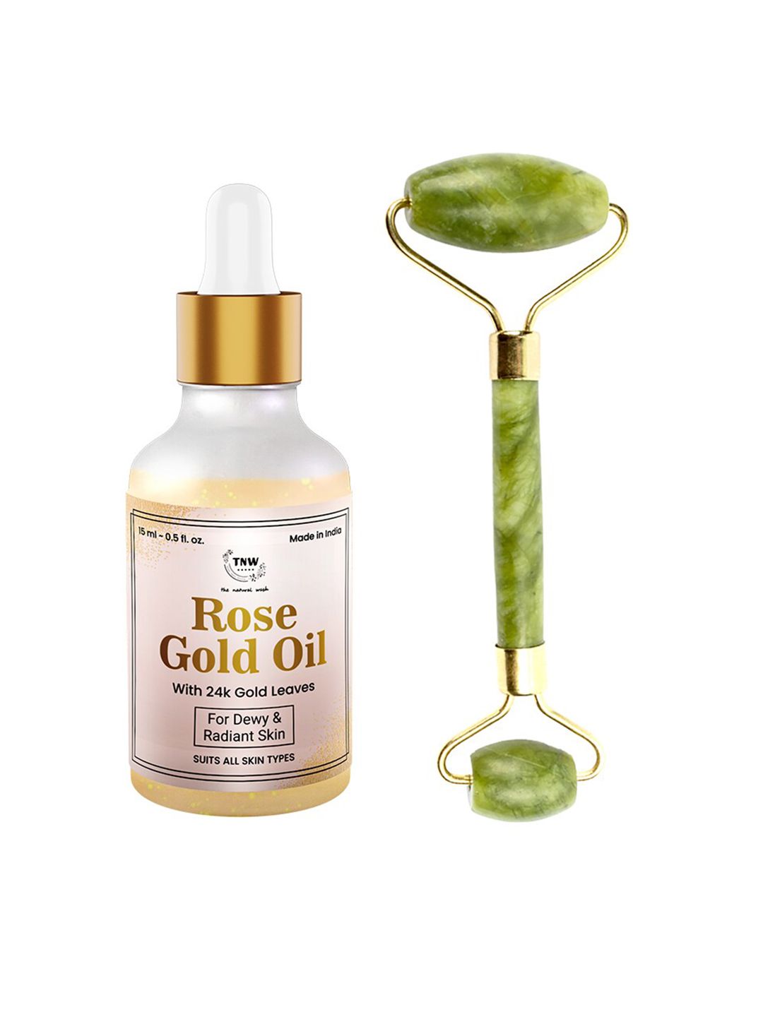 TNW the natural wash Set of Rose Gold Face Oil 15ml & Jade Roller - Green