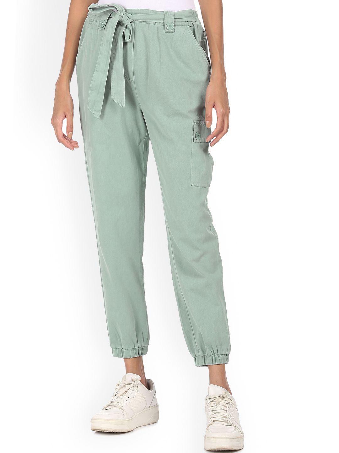 Sugr Women Green Cotton Joggers Trousers Price in India