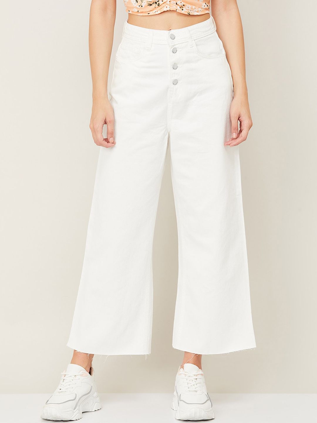Fame Forever by Lifestyle Women White Flared Cotton Jeans Price in India