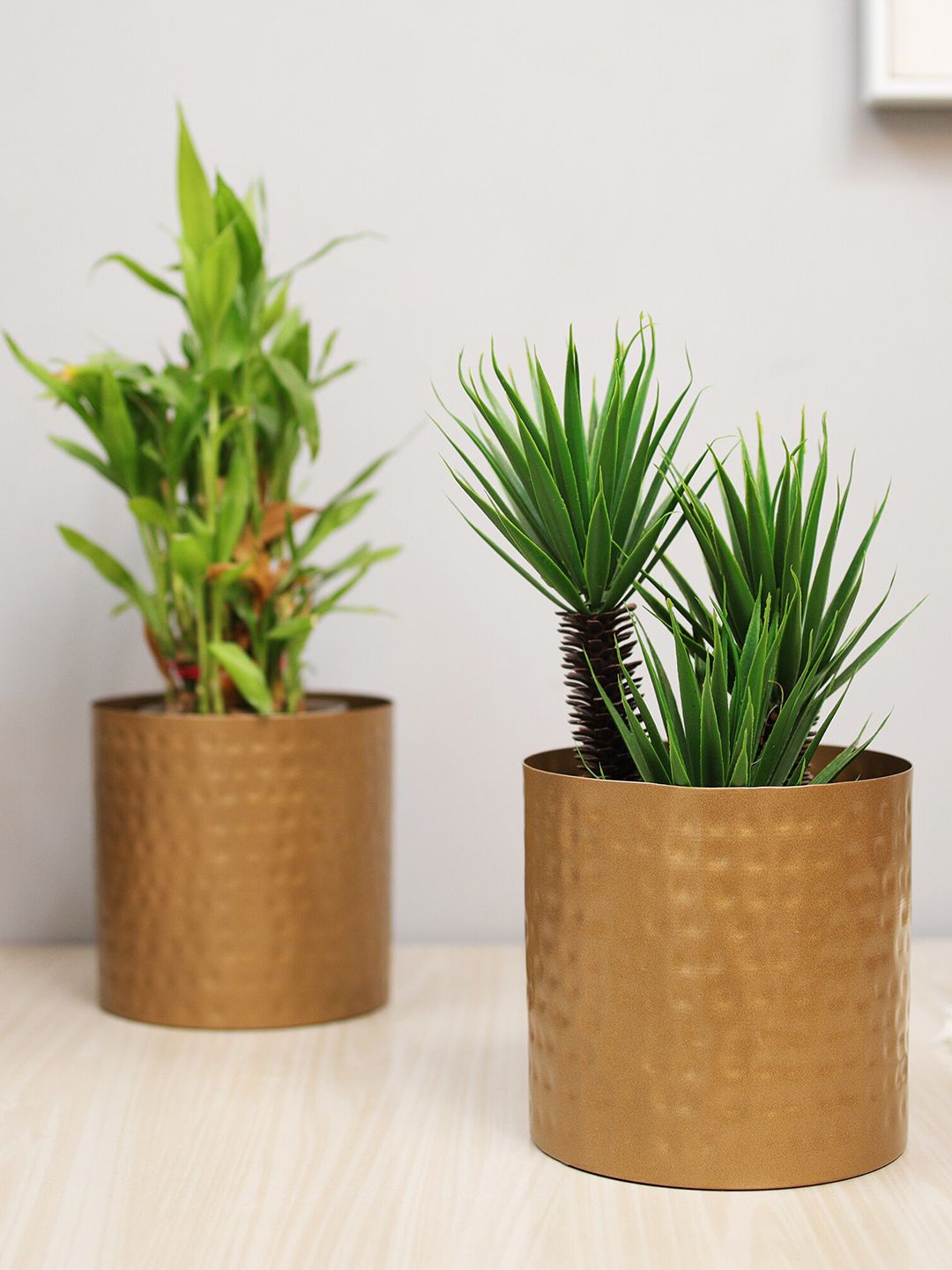 Homesake Set of 2 Gold-Toned Metal Hammered Planters Price in India