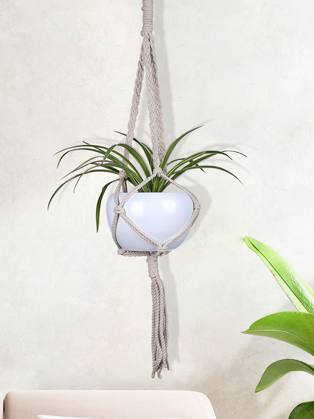 Homesake Set Of 2 White Hanging Planters With Rope Price in India