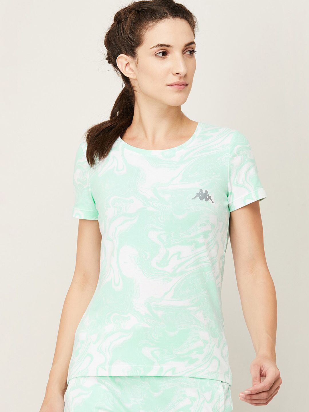 Kappa Women Mint Green Abstract Printed Regular Fit T-shirt Price in India