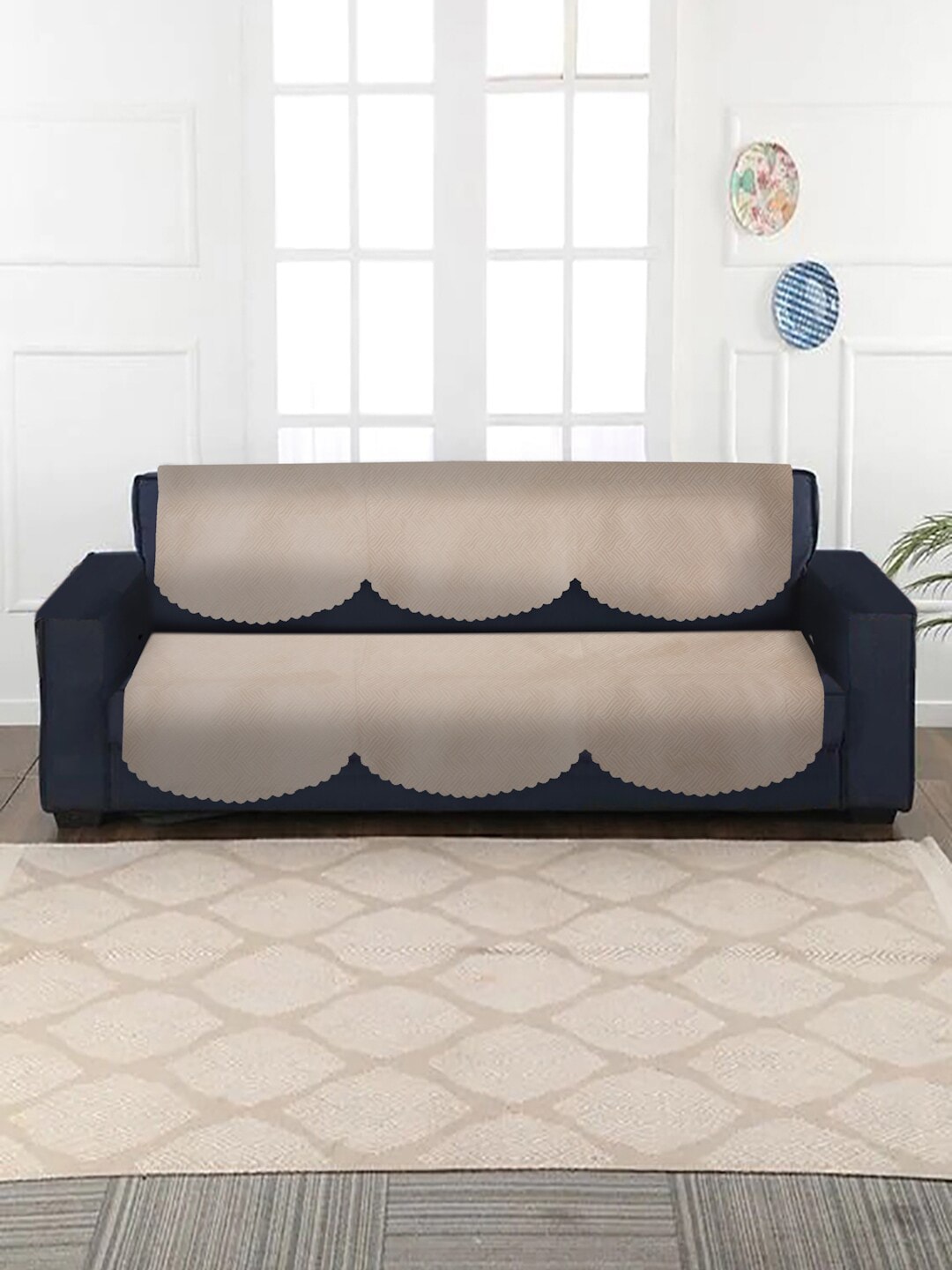 HOSTA HOMES Beige Set Of 10 Velvet Quilted 5 Seater Sofa Cover Price in India