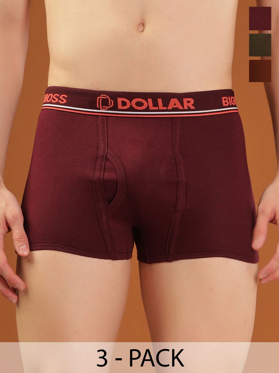 Dollar Bigboss Men Solid Pack of 3 Combed Cotton Trunk