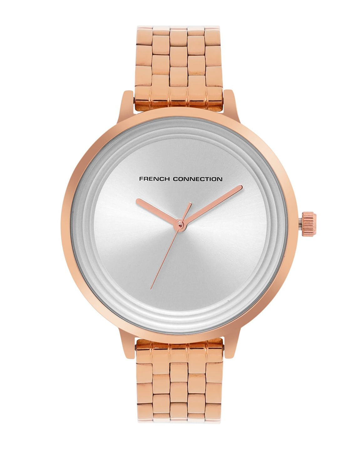 French Connection Women Silver-Toned Dial & Rose Gold-Plated Analogue Watch FCN0001P Price in India