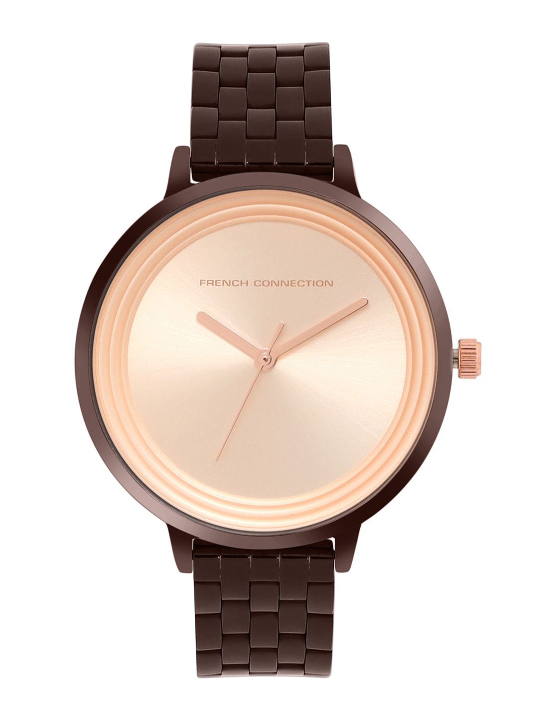 French Connection Women Rose Gold-Toned Dial & Brown Bracelet Style Straps Analogue Watch FCN0001R Price in India