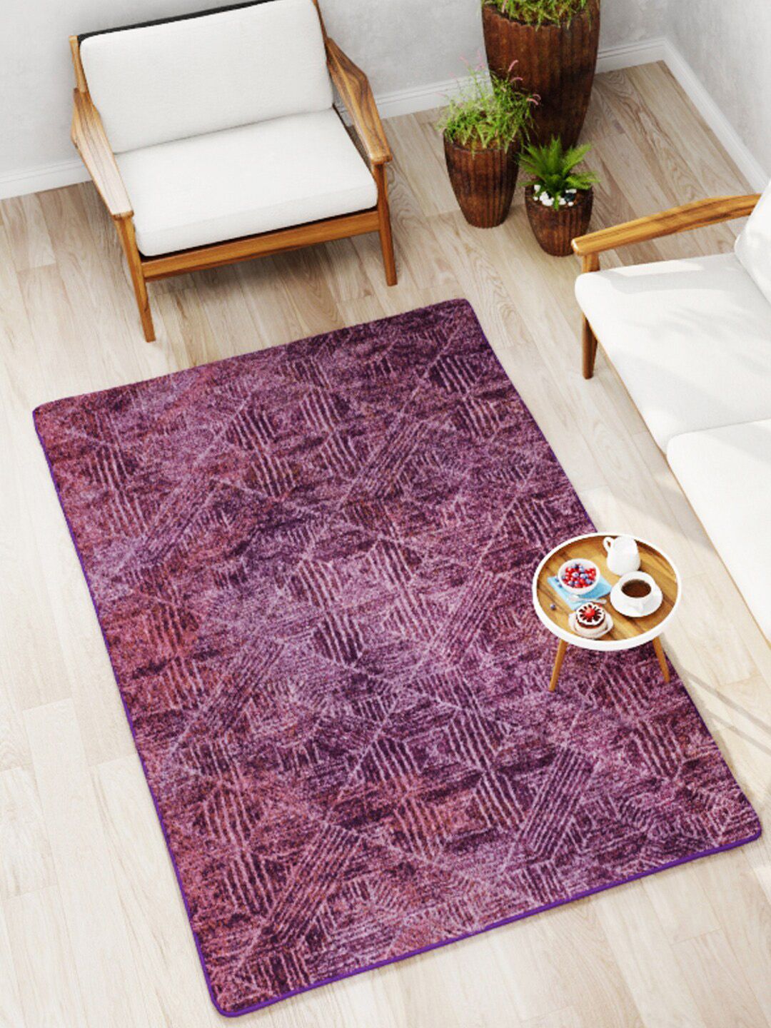 BIANCA Purple Textured Anti-Skid Carpets Price in India