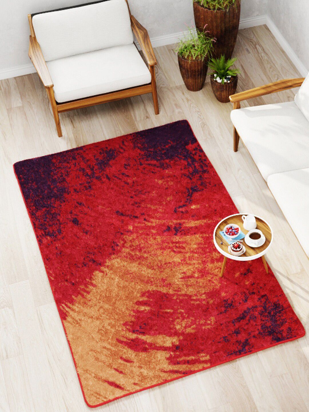 BIANCA Red Soft Fluffy Area Rug Carpet With Non-Slip Rubber Backing Price in India