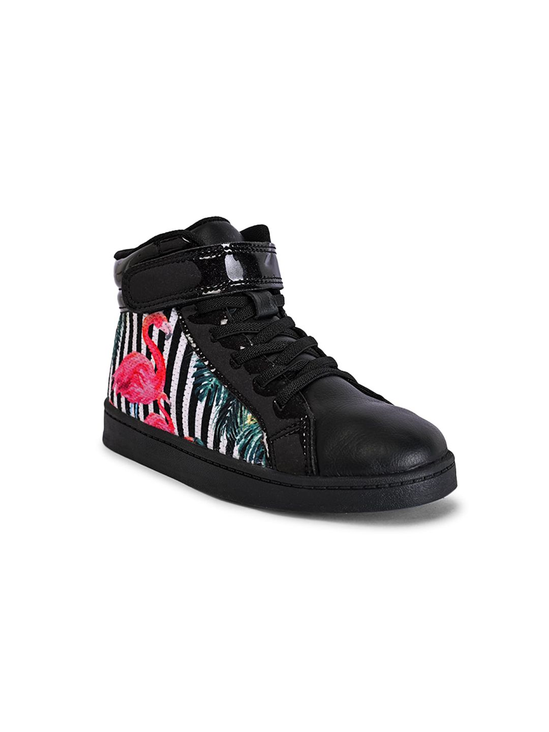 KazarMax Women Black Tropical Print PU High-Top Sneakers Price in India