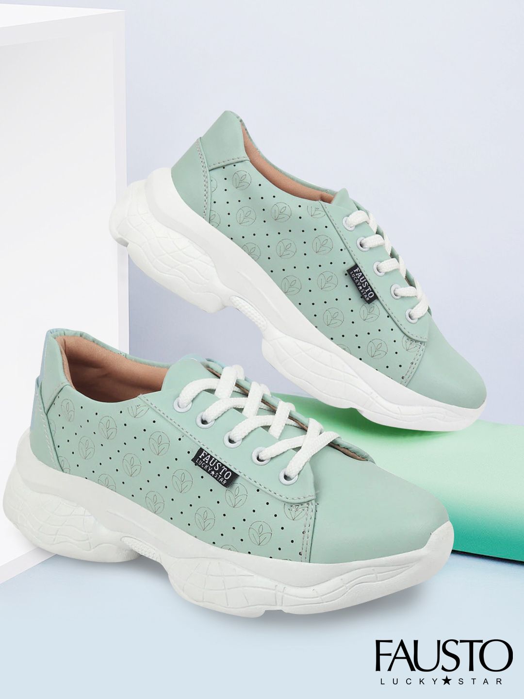 FAUSTO Women Green & Grey Printed Sneakers Price in India