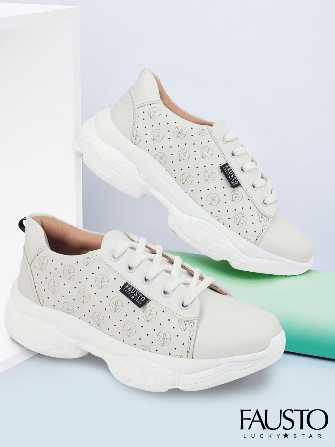 FAUSTO Women White Printed Sneakers Price in India