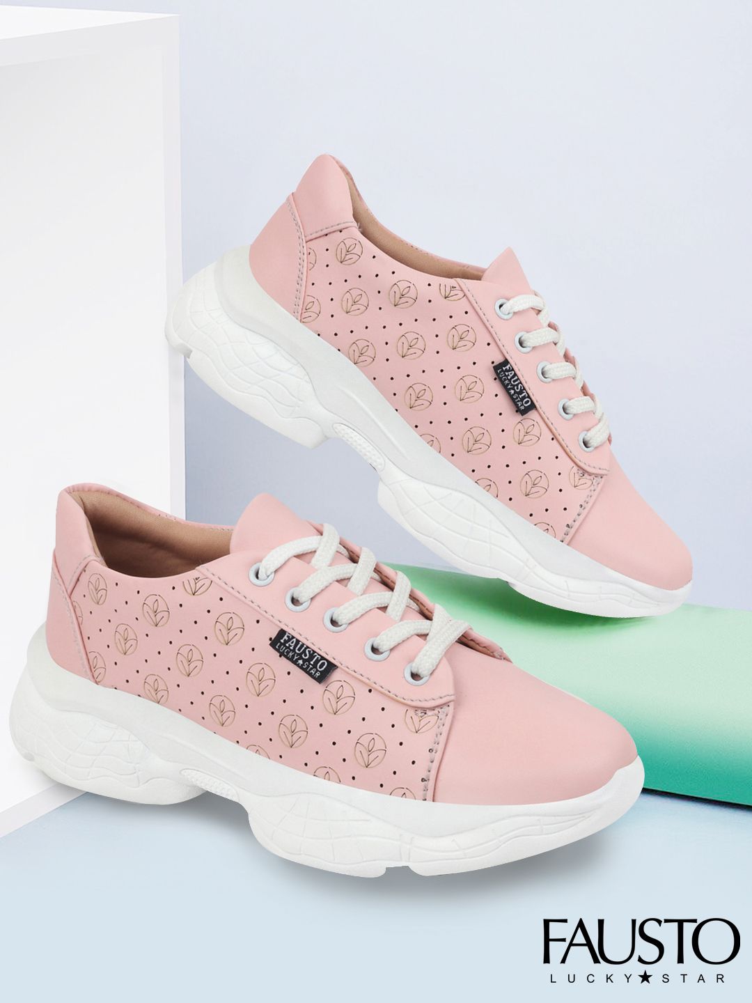 FAUSTO Women Pink & Grey Printed Sneakers Price in India