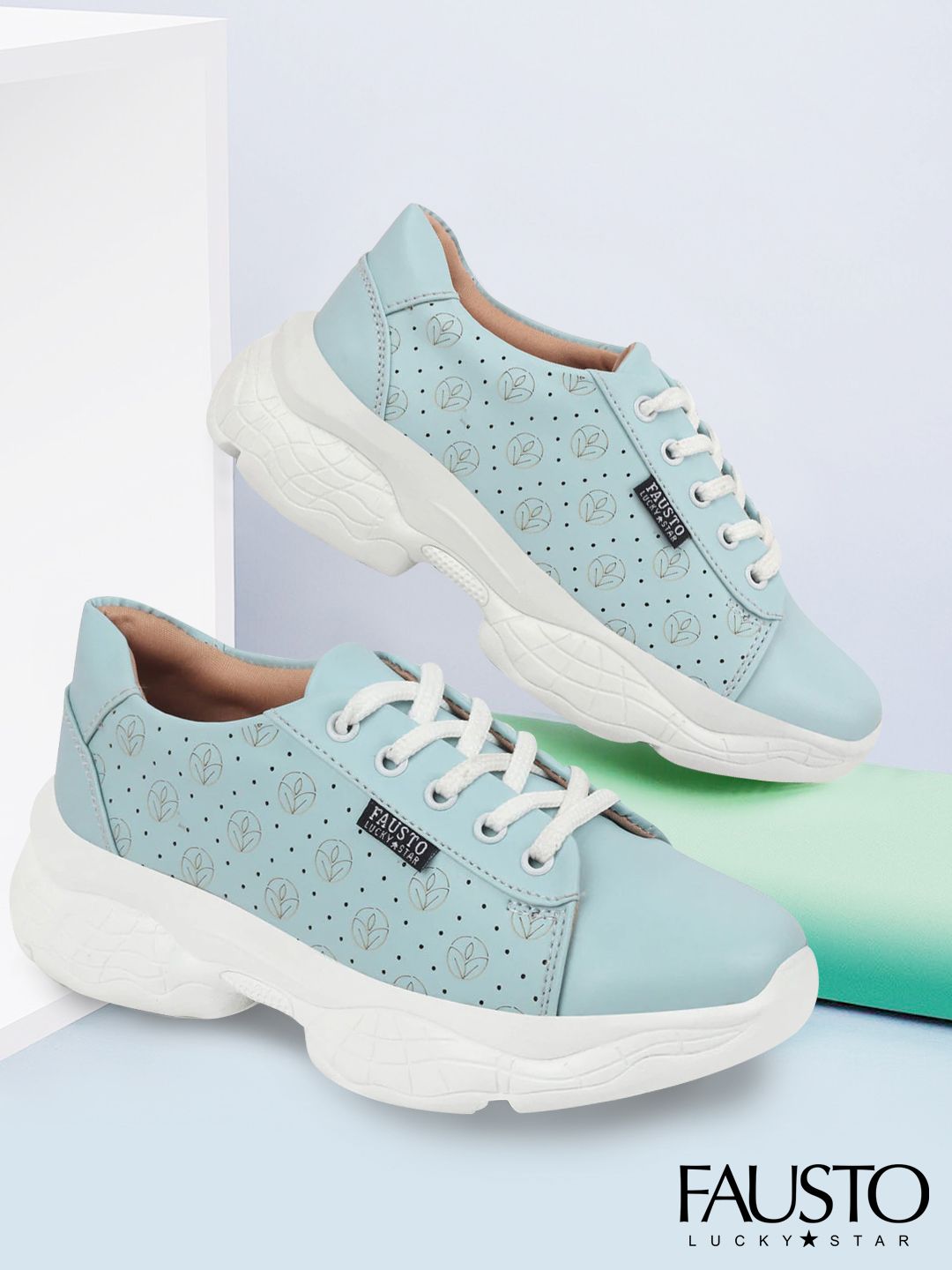 FAUSTO Women Blue Printed Sneakers