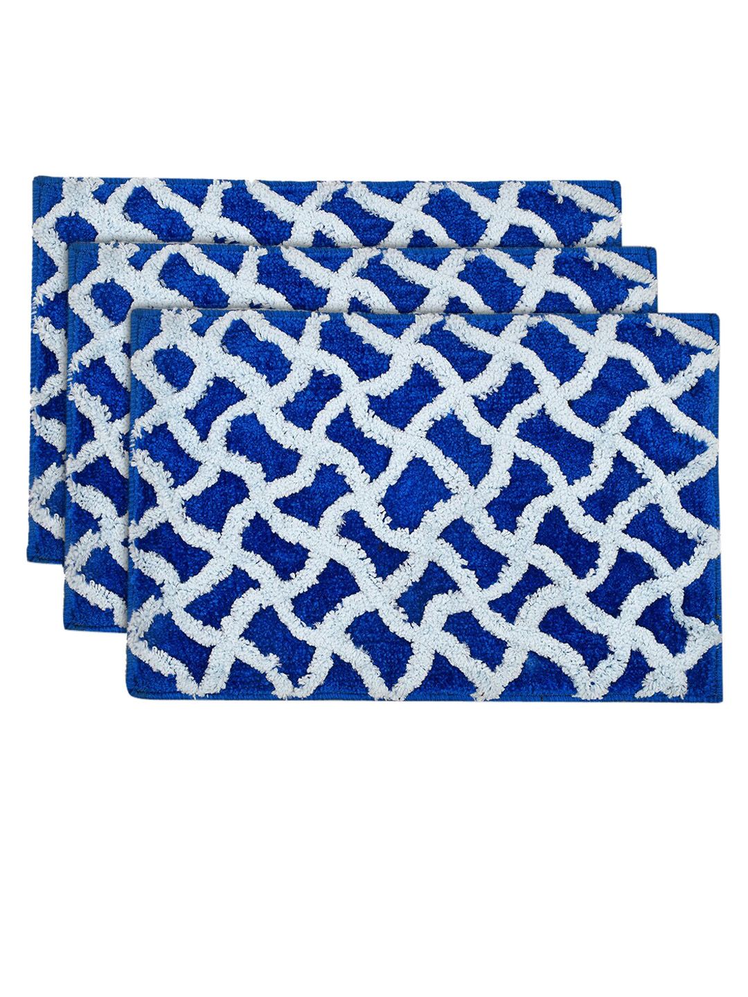 Kuber Industries Set Of 3 Blue Patterned Anti-Skid Doormats Price in India