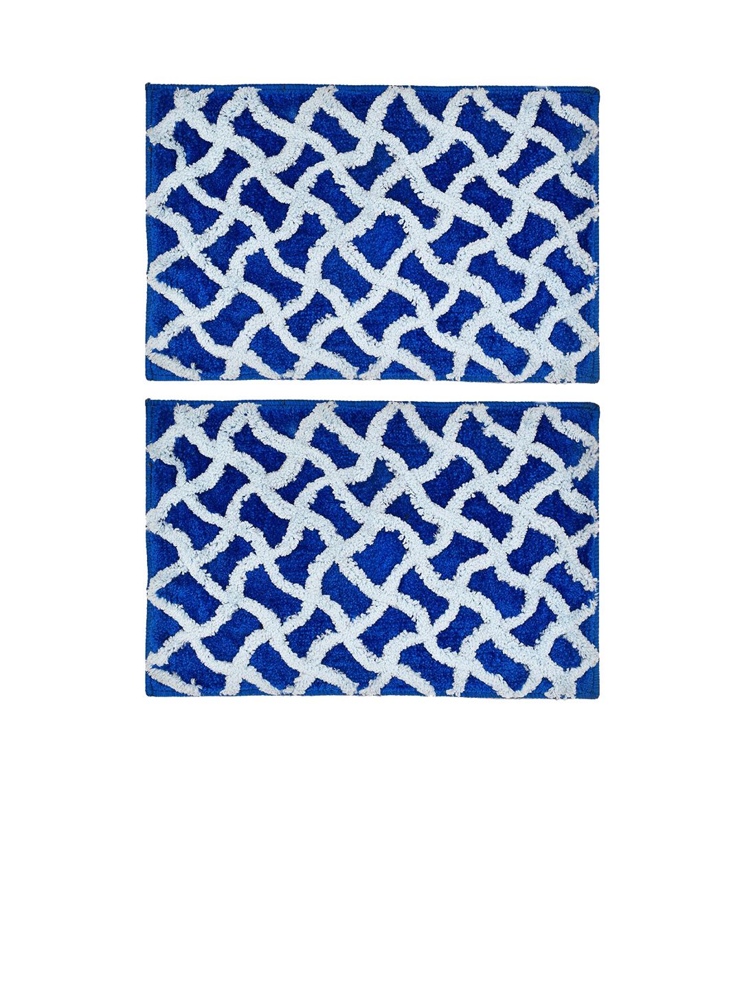 Kuber Industries Blue & White Pack Of 2 Self Design Velvet Anti-Skid Doormat Price in India