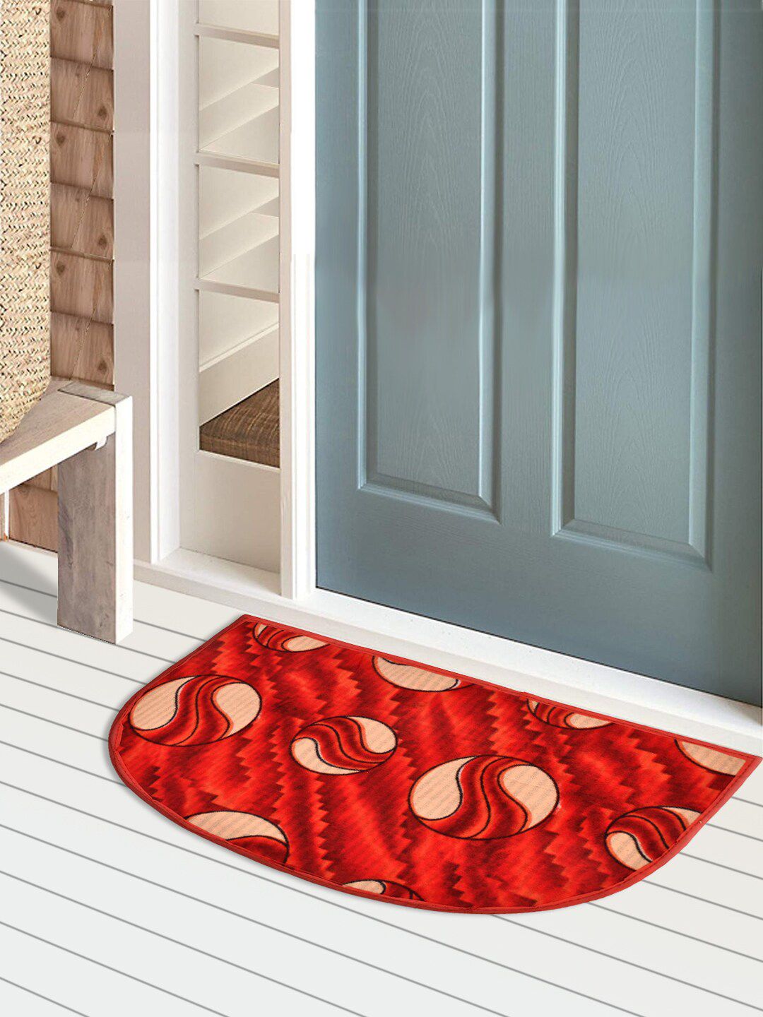 Kuber Industries D Shape Printed Anti-Skid Durable Velvet Door Mat Price in India