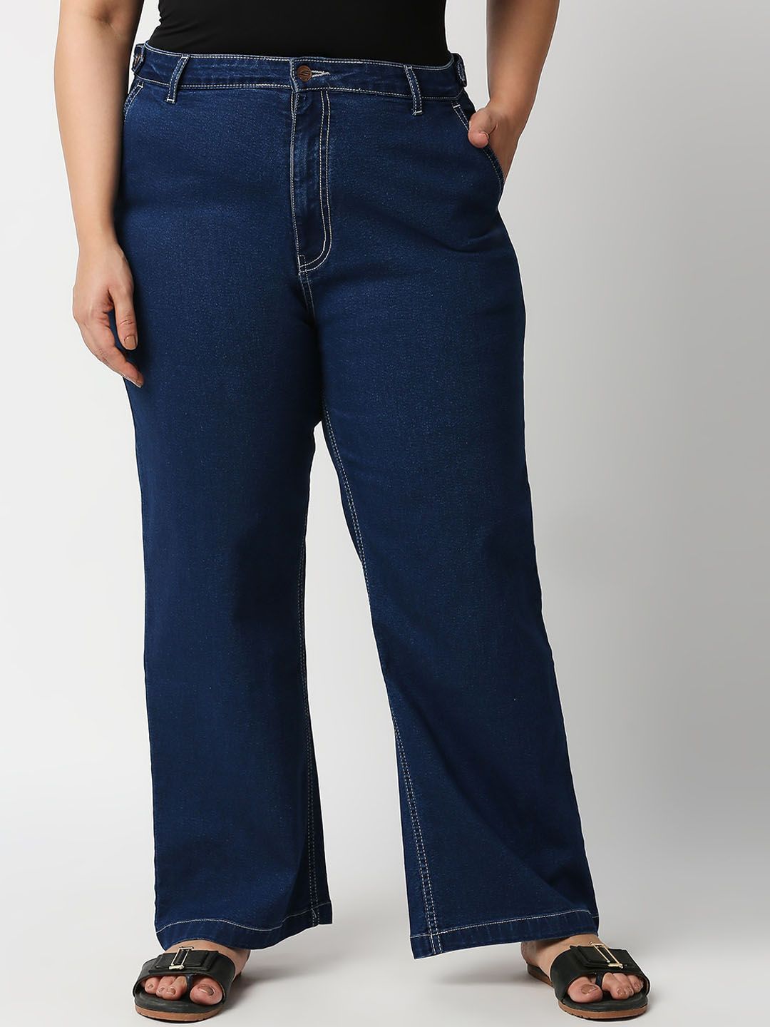 High Star Women Plus Size Blue Wide Leg High-Rise Stretchable Jeans Price in India