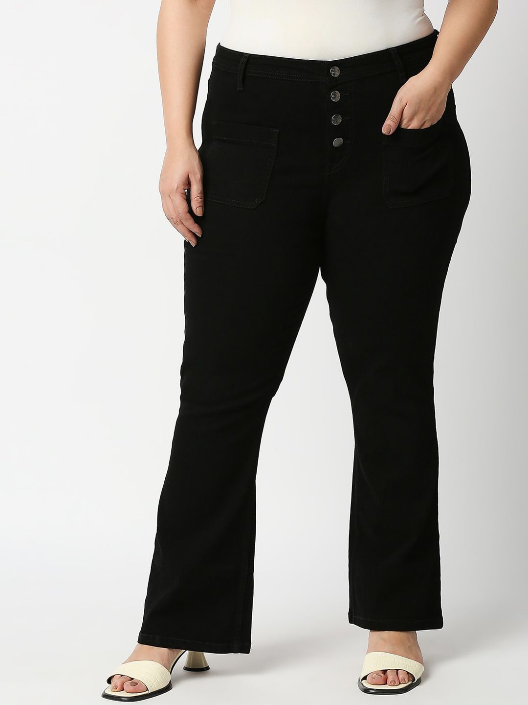 High Star Women Plus Size Black Bootcut High-Rise Stretchable Jeans Price in India