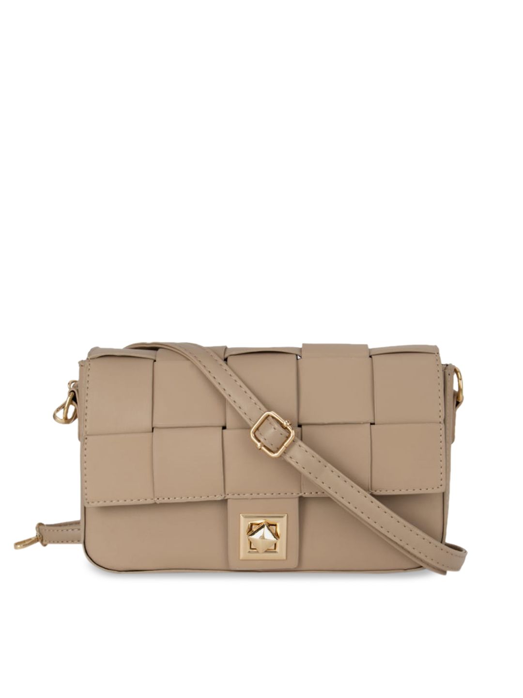 Kazo Beige Textured PU Structured Sling Bag Price in India