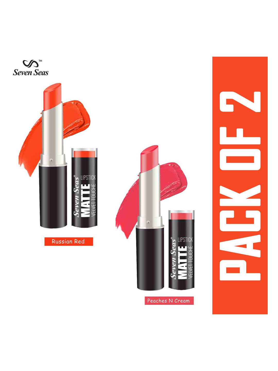Seven Seas Set of 2 Matte Velvet Touch Lipstick - Russian Red 201 & Peaches N Cream 202 Price in India