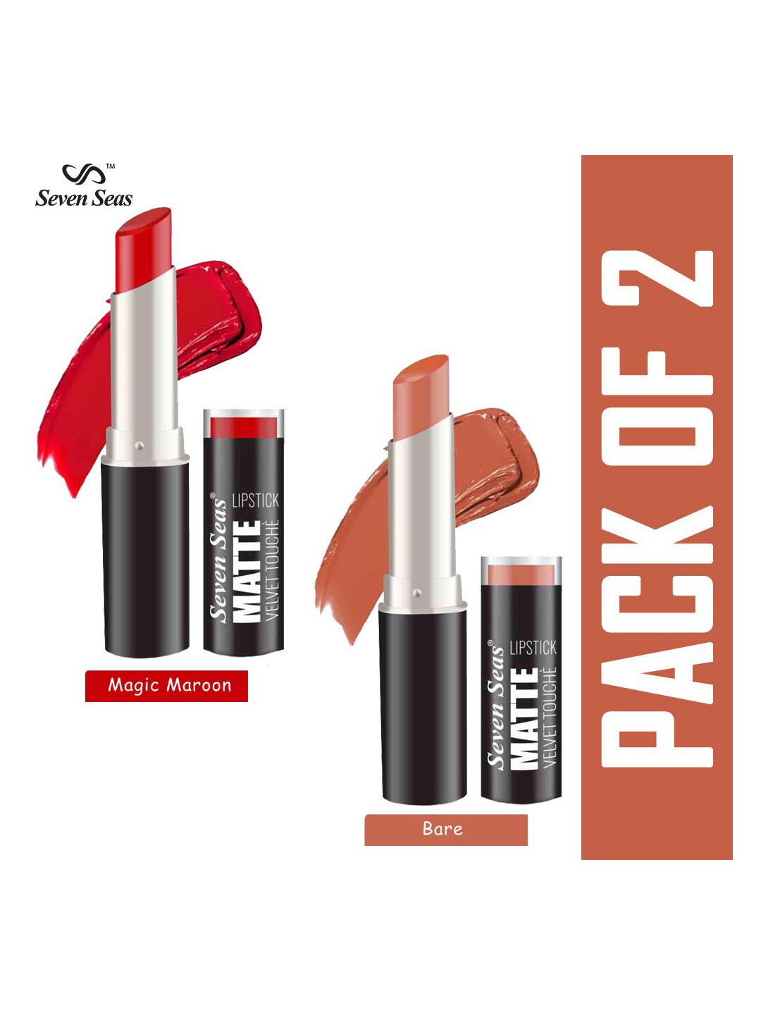 Seven Seas Set of 2 Matte Velvet Touch Lipstick - Magic Maroon 211 & Bare 213 Price in India