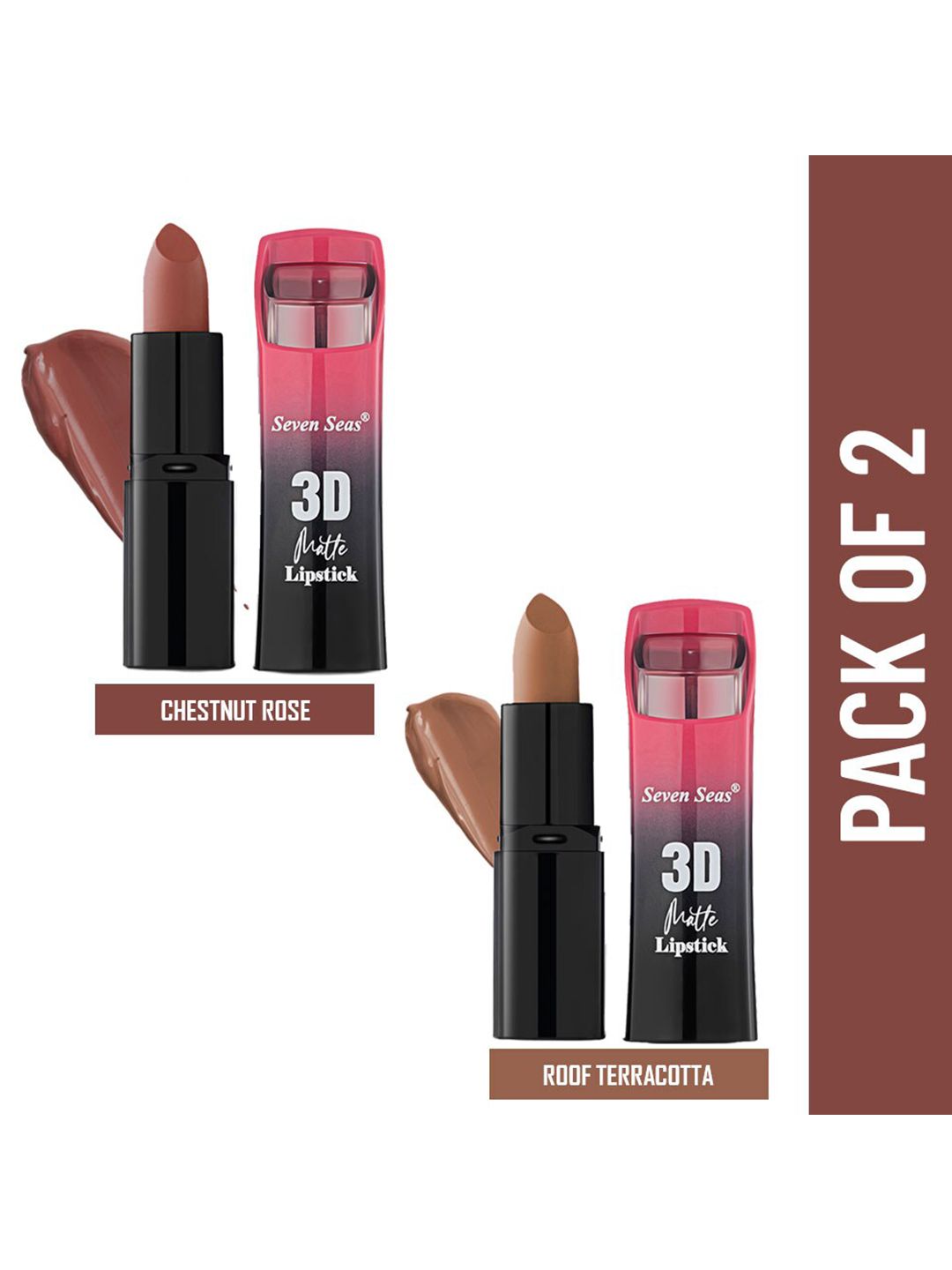 Seven Seas Set of 2 3D Matte Lipstick - Chestnut Rose 301 & Roof Terracotta 302 Price in India